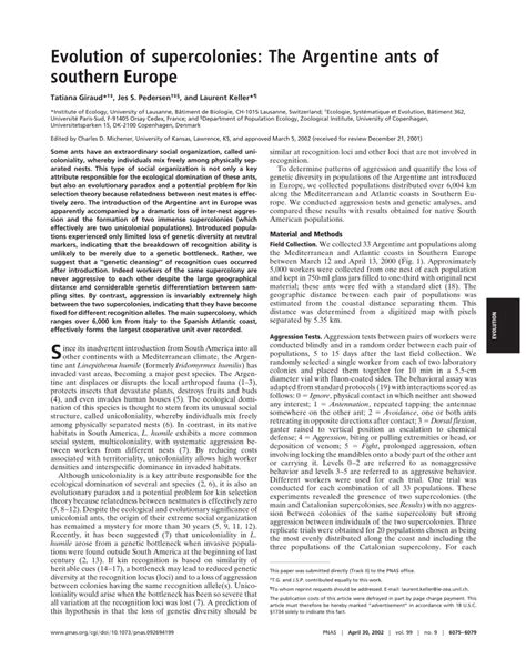 Evolution of supercolonies: The Argentine ants of .